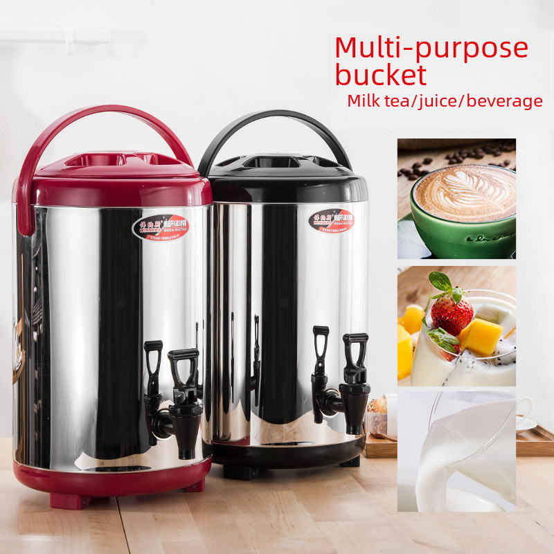 Stainless Steel Insulation Bucket Milk Tea Bucket Soymilk Bucket Commercial Large Capacity Double Layer Cold Insulation 10 Liter Milk Tea Shop Wholesale