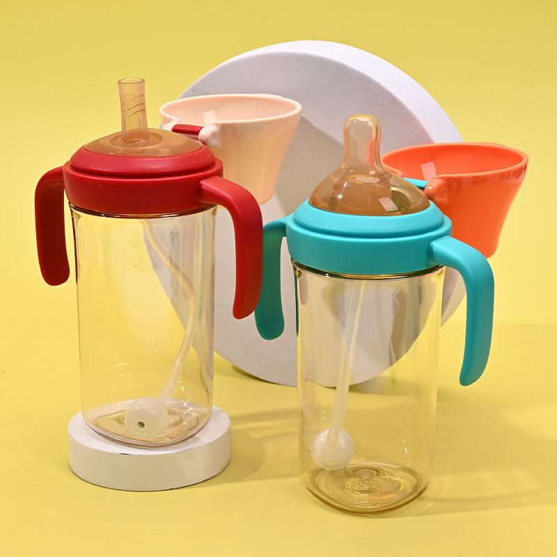 Newborn flip cup to drink milk to drink water a bottle of dual-purpose straw bottle fall resistant high temperature resistant bottle in stock wholesale