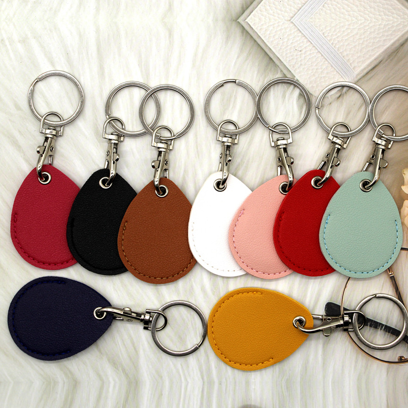 Access control card cover rectangular drop-shaped keychain community access card protective cover square elevator leather card cover