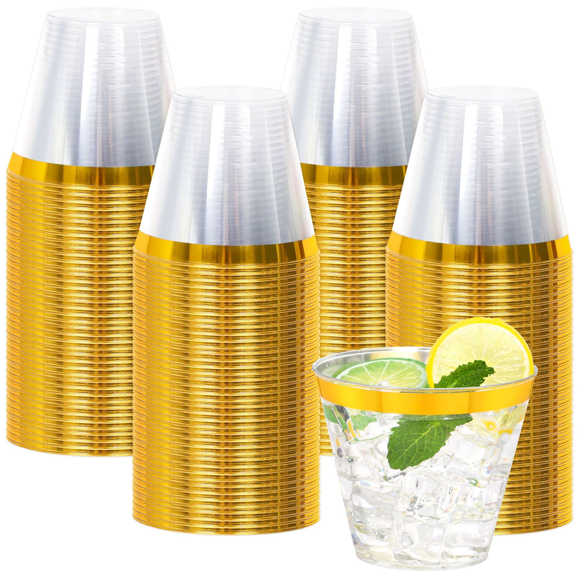 Amazon Spot Disposable 9oz Hot Stamping Plastic Cup Foreign Wine Western Food Cup Silver Rose Gold Ice Cream Cup