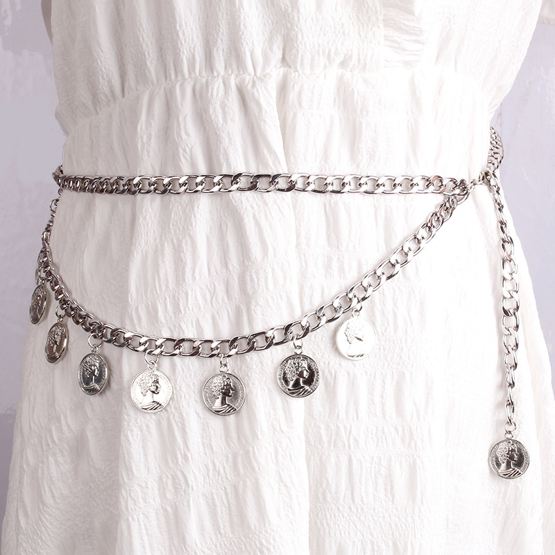 European and American Cross-border Hot Selling Vintage Figure Coin Decorative Pendant Body Chain Sexy Cold Style Simple Waist Chain for Women