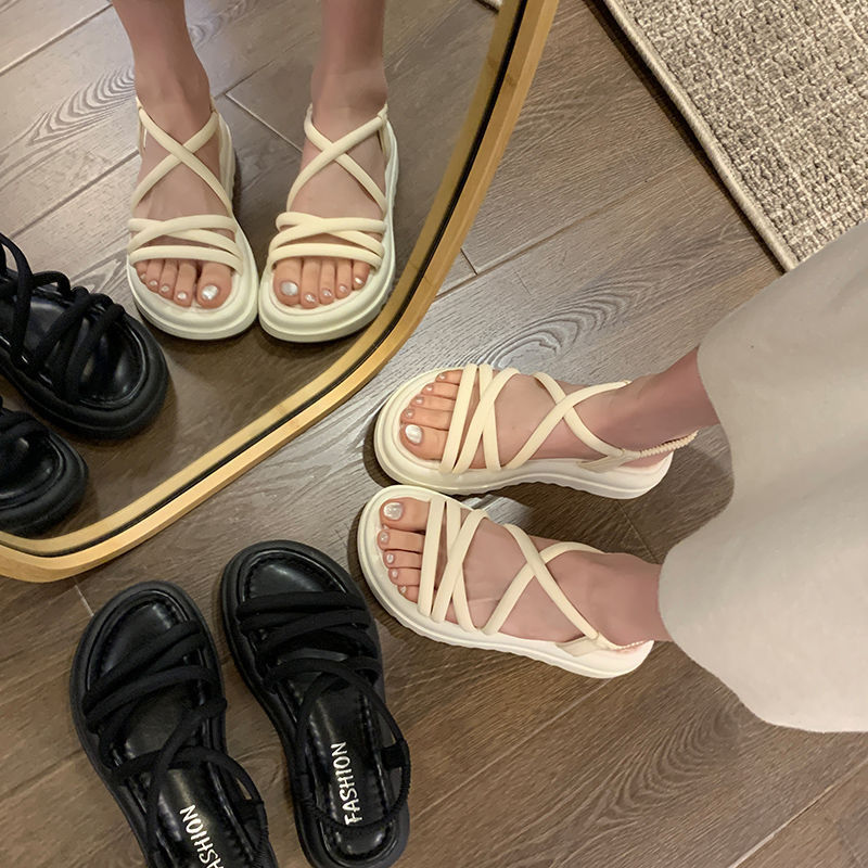 Elegant Lady Retro British Style Slippers 2024 Internet Celebrity New Fashion Height-Increasing Fairy Style Lightweight Non-Slip Sandals