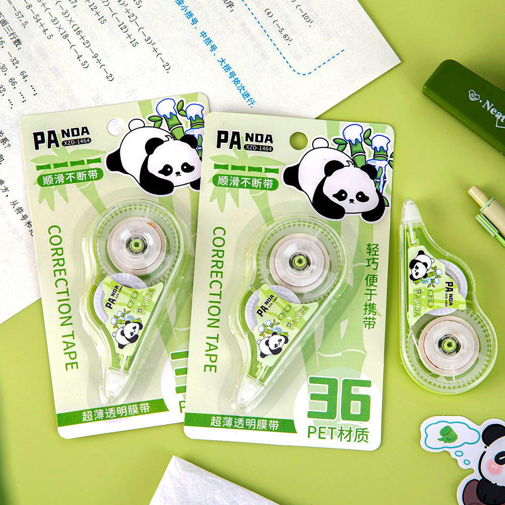 Cartoon Panda Correction Tape Student Cute Large Capacity Transparent Film Correction Tape Creative Learning Stationery Correction Tape