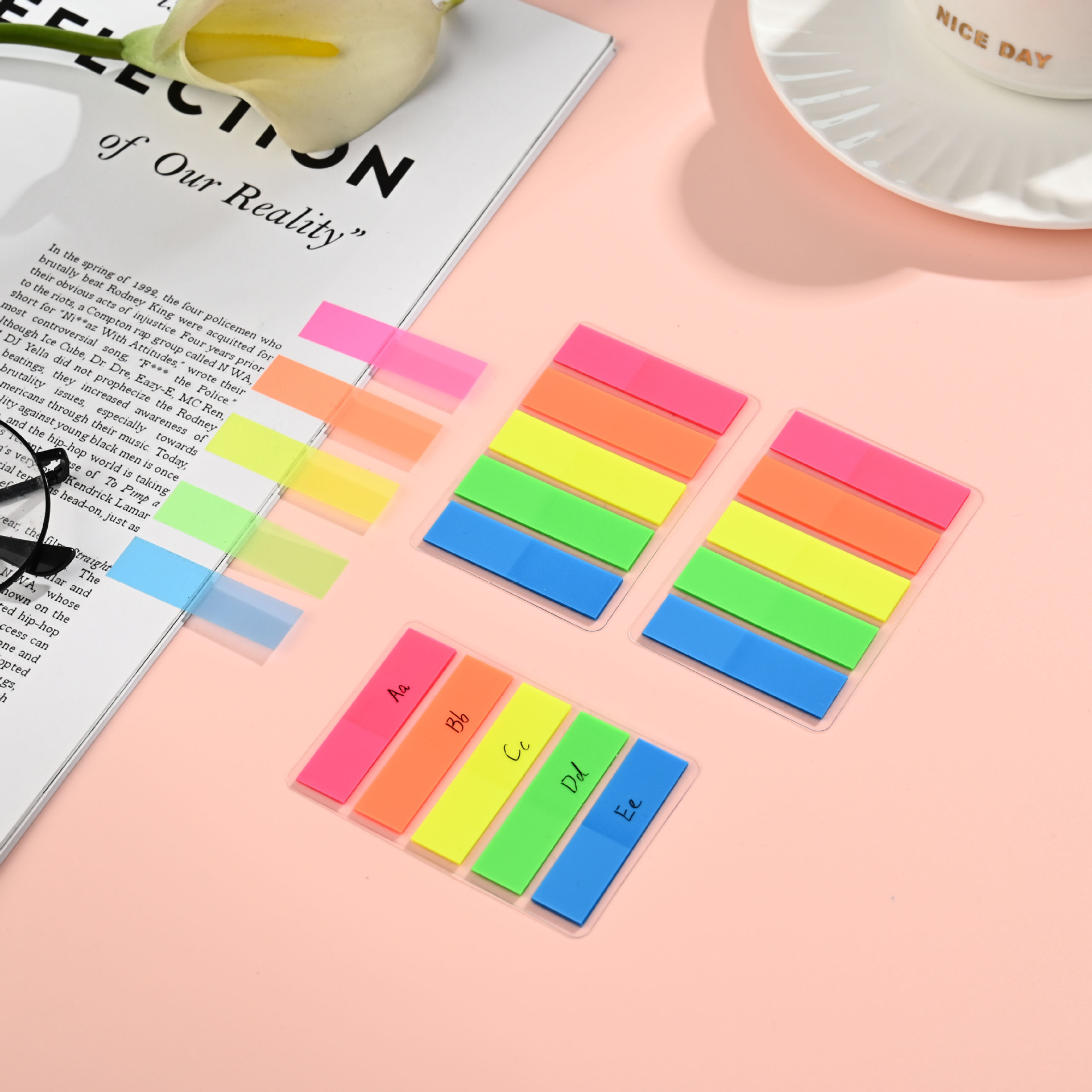 Pet Sticky Note Index Sticker Fluorescent Color Transparent Small Fresh Classification Note Pad Label Note Sticker Wholesale
