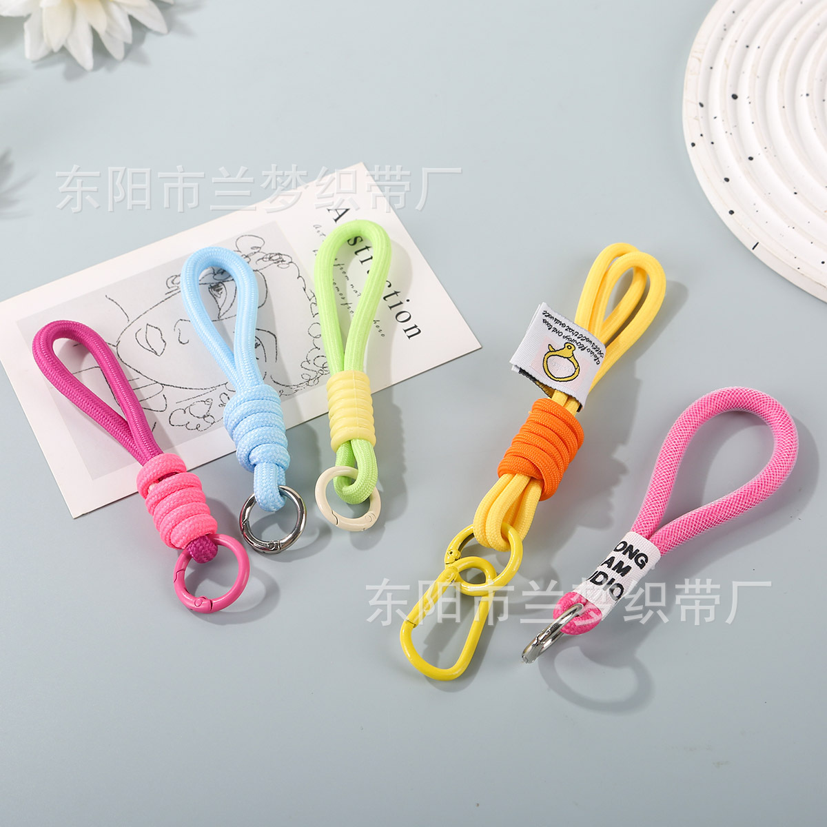 Color-Blocked Woven Mobile Phone Rope Key Ring Detachable Anti-Lost Doll Backpack Pendant Rope Water Cup Lanyard Colorful