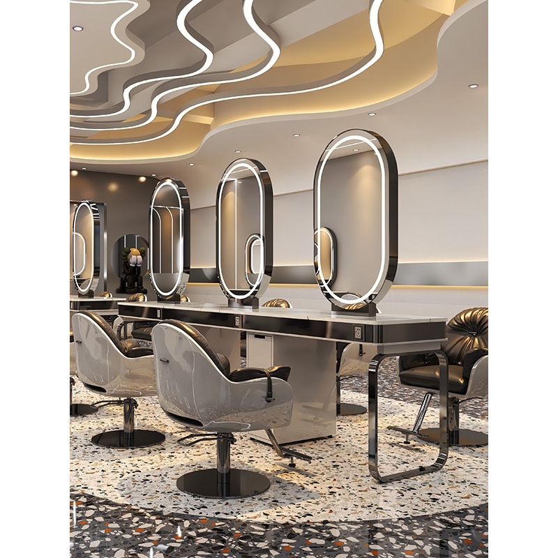 High-end barber shop mirror table hair salon dedicated single-sided double-sided marble hair mirror with cabinet cutting and perm dyeing table