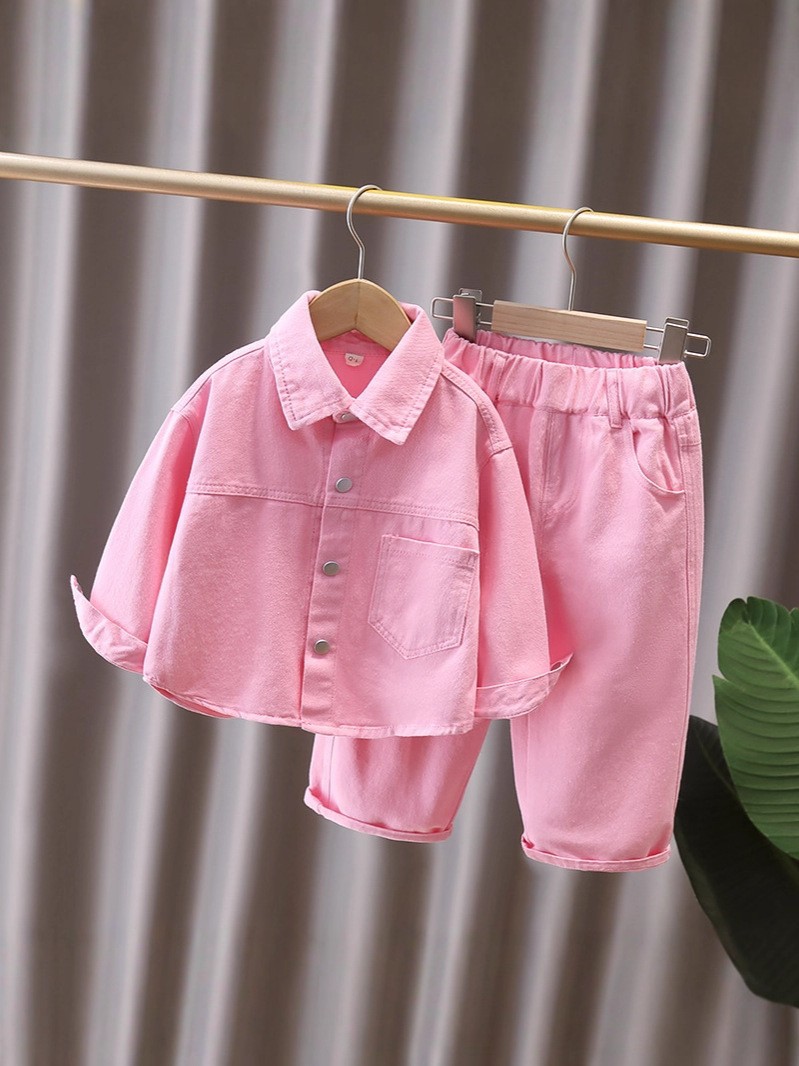 Girls' Shirts Spring & Fall 2025 New Style Kidsren's Pink Shirts and Stylish Pants Baby Girl's Autumn Jacket