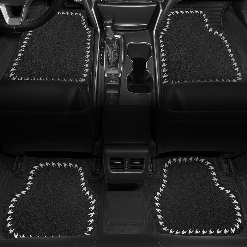 Car universal silk ring foot mat black and white simple stain-resistant anti-slip mat easy to care can be cut to protect the car mat