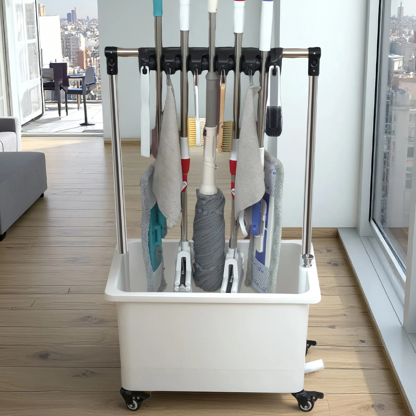 Imitation Ceramic Mobile Mop Pool Balcony High-Leg Bathroom Household Mop Pool Wash Basin White Mop Bucket