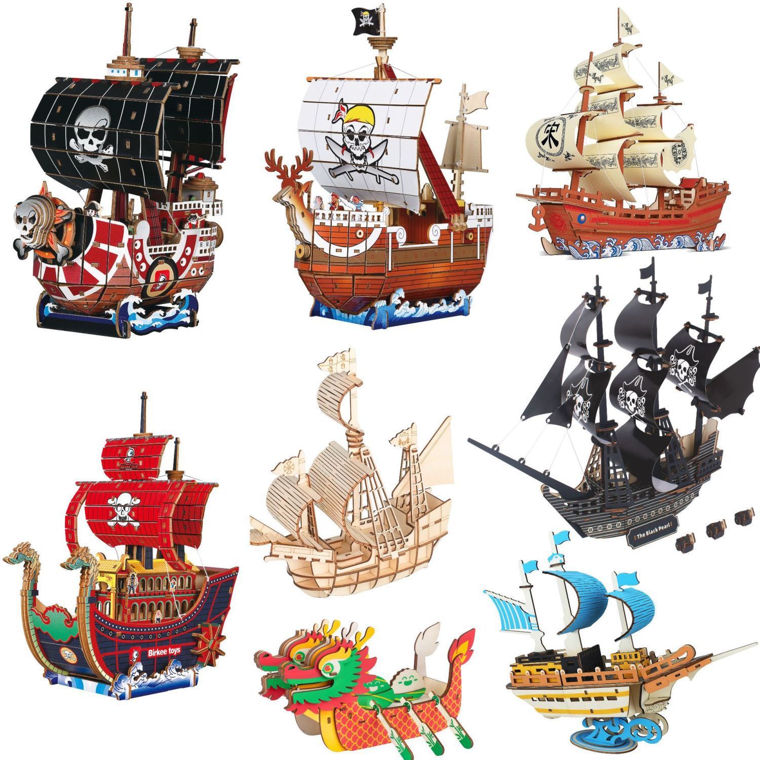 Wooden Aircraft Carrier Three-Dimensional Puzzle Toy Includes Several Sailboat Assembly Experience Model Ships