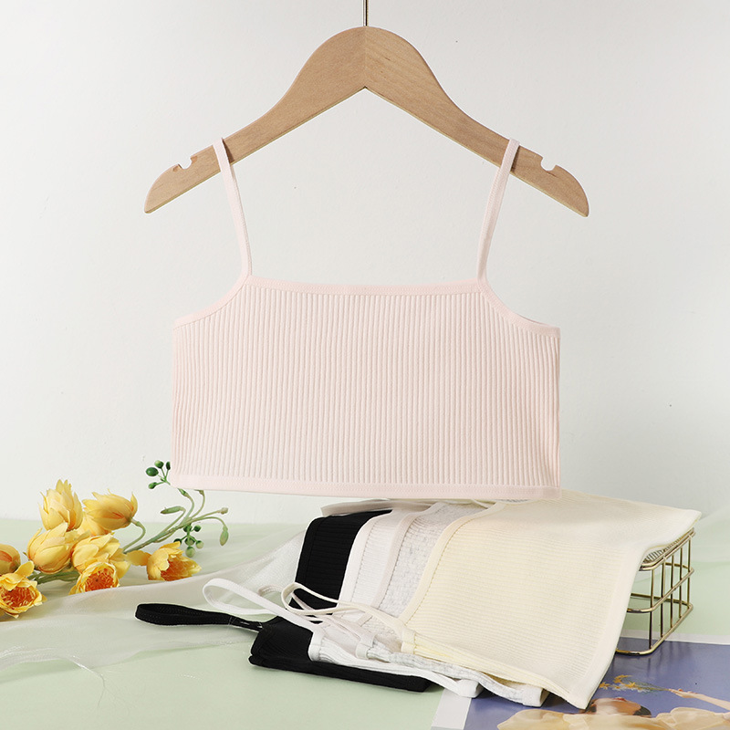 Pure Cotton Girls' Development Camisole Threaded Korean Solid Color Primary School Students' Underwear Anti-bump Base Clothes