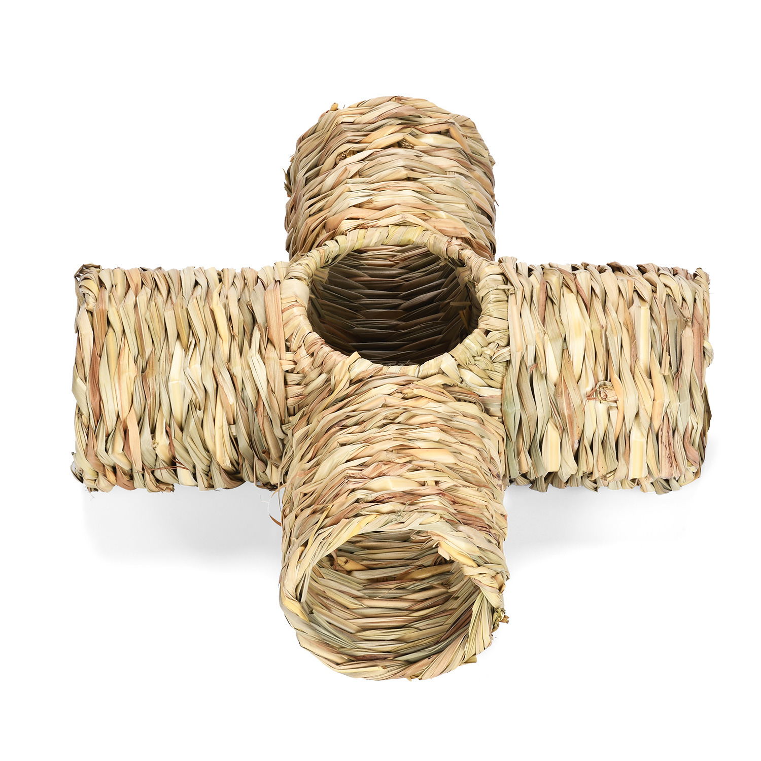 New Straw Weaving Exotic Pet Four-Way Hiding Pipe Hamster Golden Bear Rabbit Chinchilla Molar Landscaping Toy Nest
