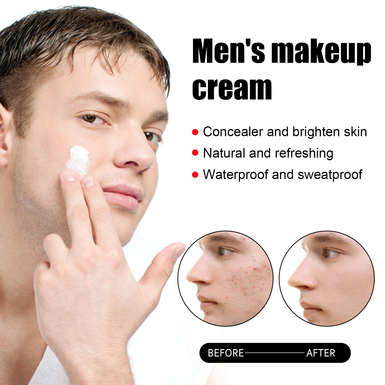 Eelhoe Men's Cream Refreshing and Non-Greasy Concealer, Acne Marks, Brightening Skin Tone, Invisible Pore Lazy Cream