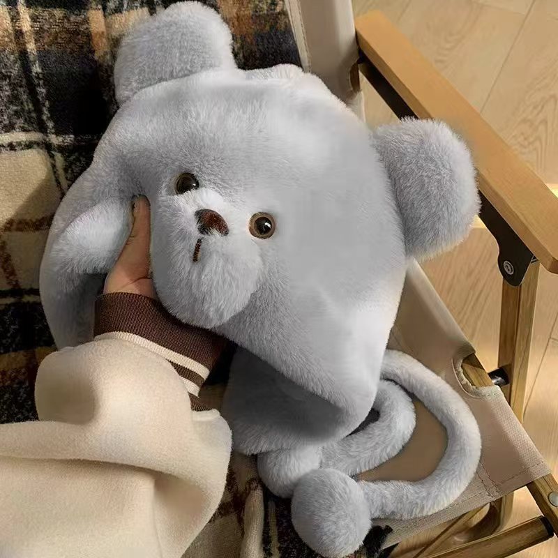 Winter New Hat Thickeneded Warm Bear Hat Scarf One-Piece Two-Piece Set Fashionable and Cute Plush Neck Protection Hat