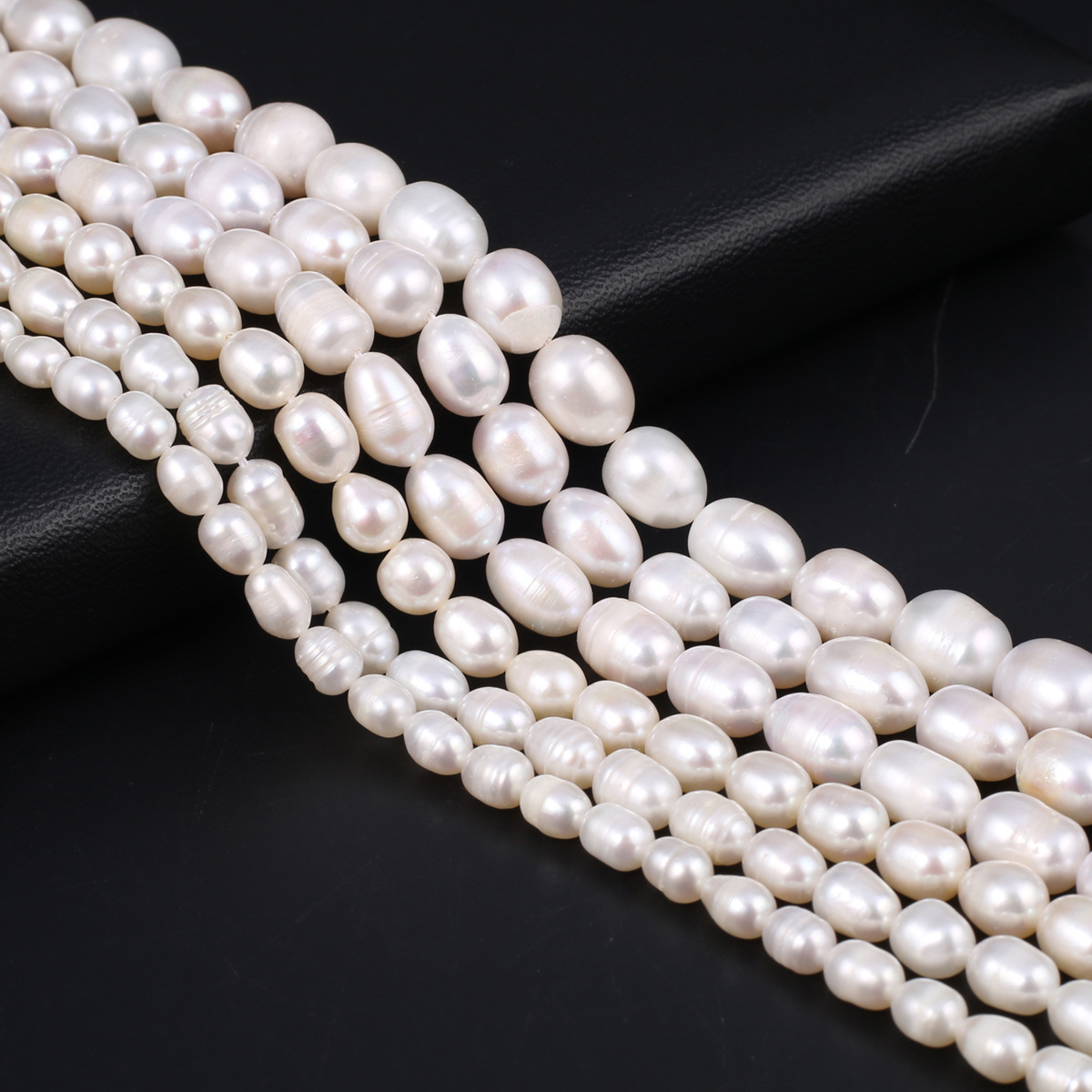 Natural Zhuji Freshwater Pearl Rice Shape Near Round AA Beaded Through Hole Beaded Diy Jewelry Necklace Bracelet Accessories