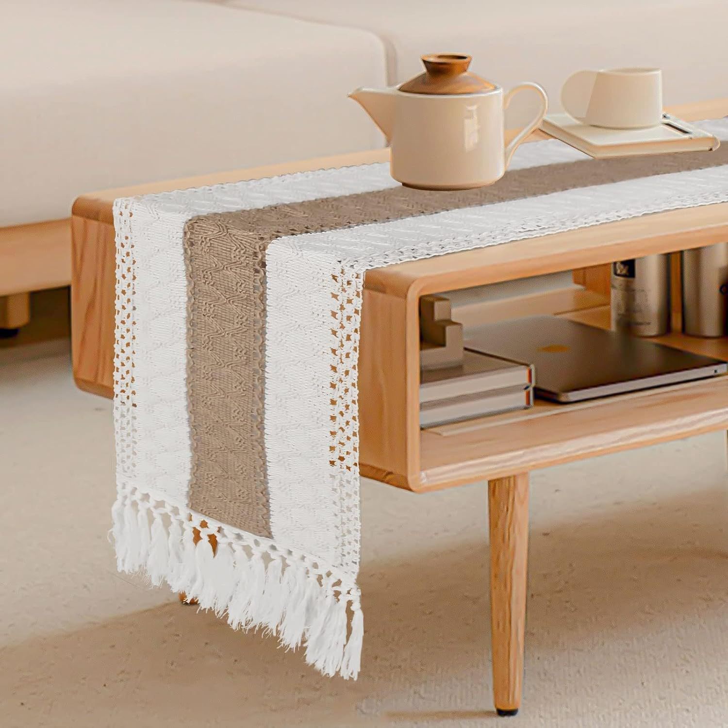 Nordic ins cotton and linen table runner bed tail towel color matching Knot Tassel living room TV cabinet coffee table long tablecloth tea mat
