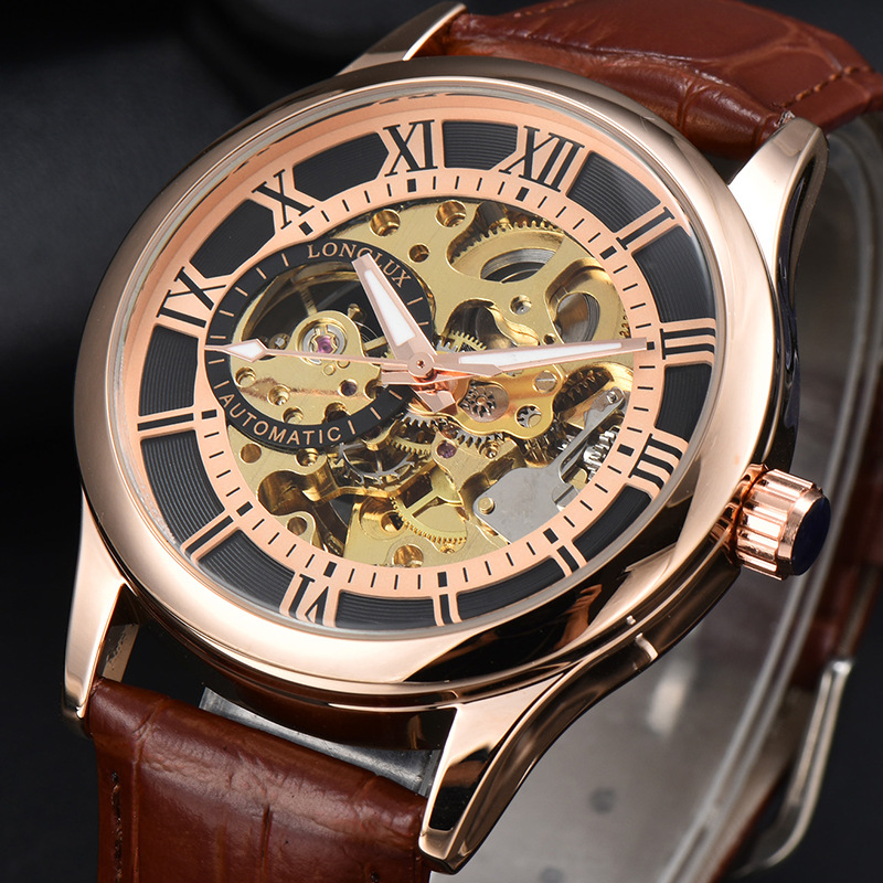 Longlux/Longlux Export Specializes in Men's Mechanical Watches Roman Scale Waterproof Belt Watches Fashionable Business