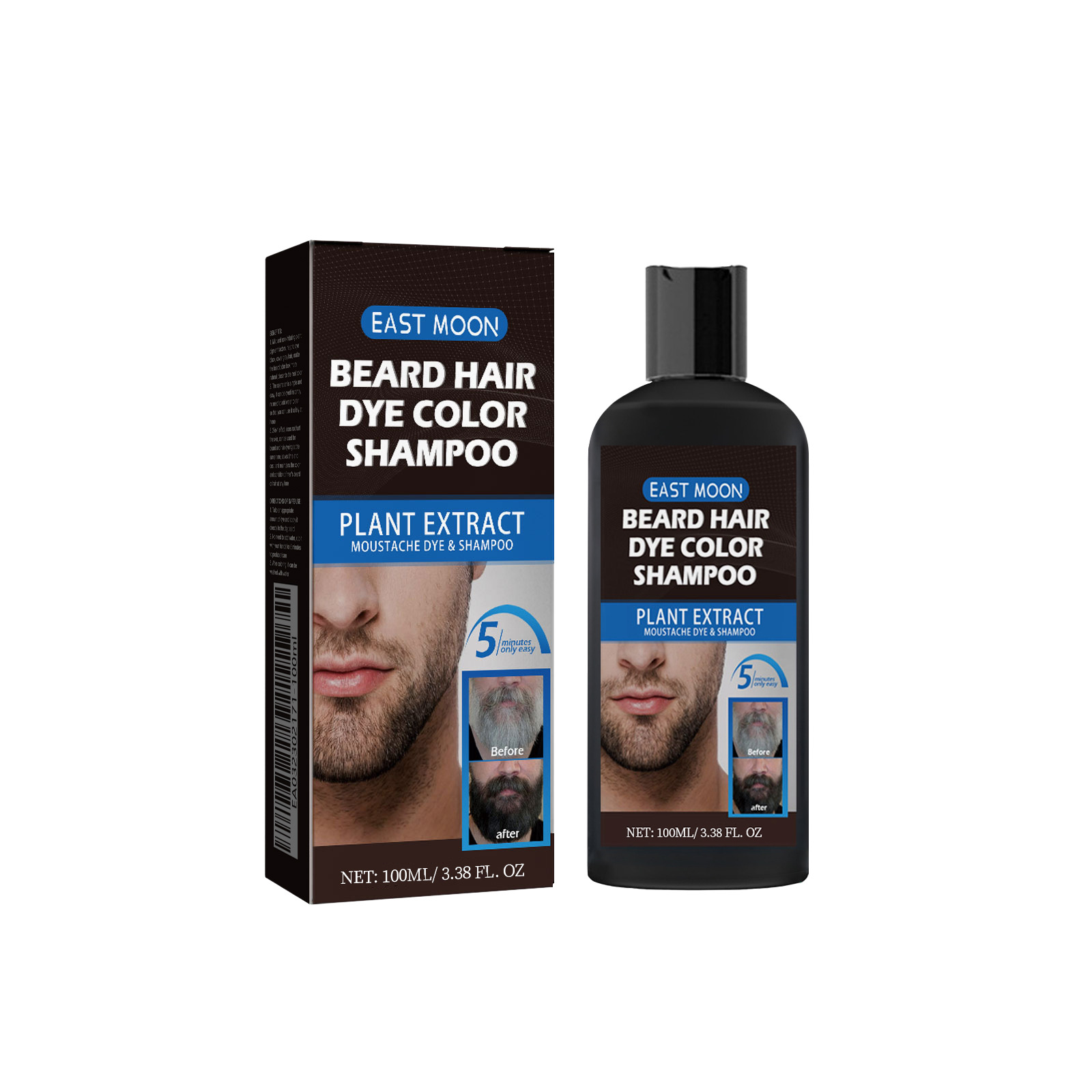 East Moon Beard Care Agent Men's Hair and Beard Even Coloring Split Ends Dry Care Black Agent