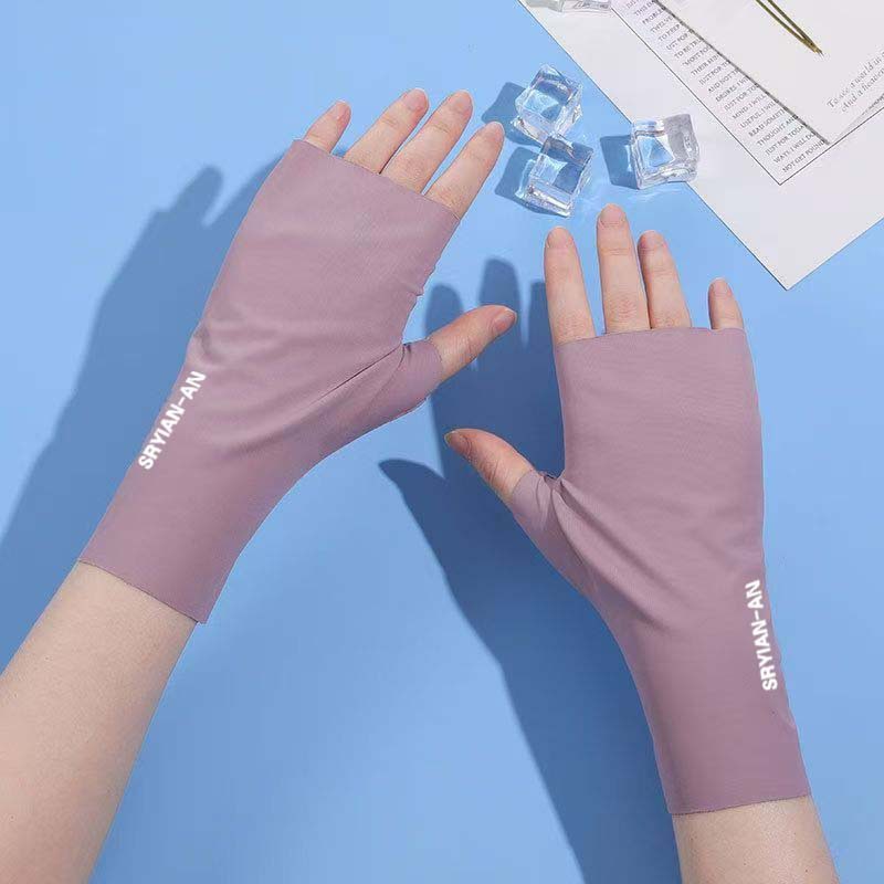 Summer Ice Silk Sunscreen Half-Finger Gloves Women's Nail Art Ultraviolet Protection Simple Finger-free Thin Traceless Gloves Ultra-thin