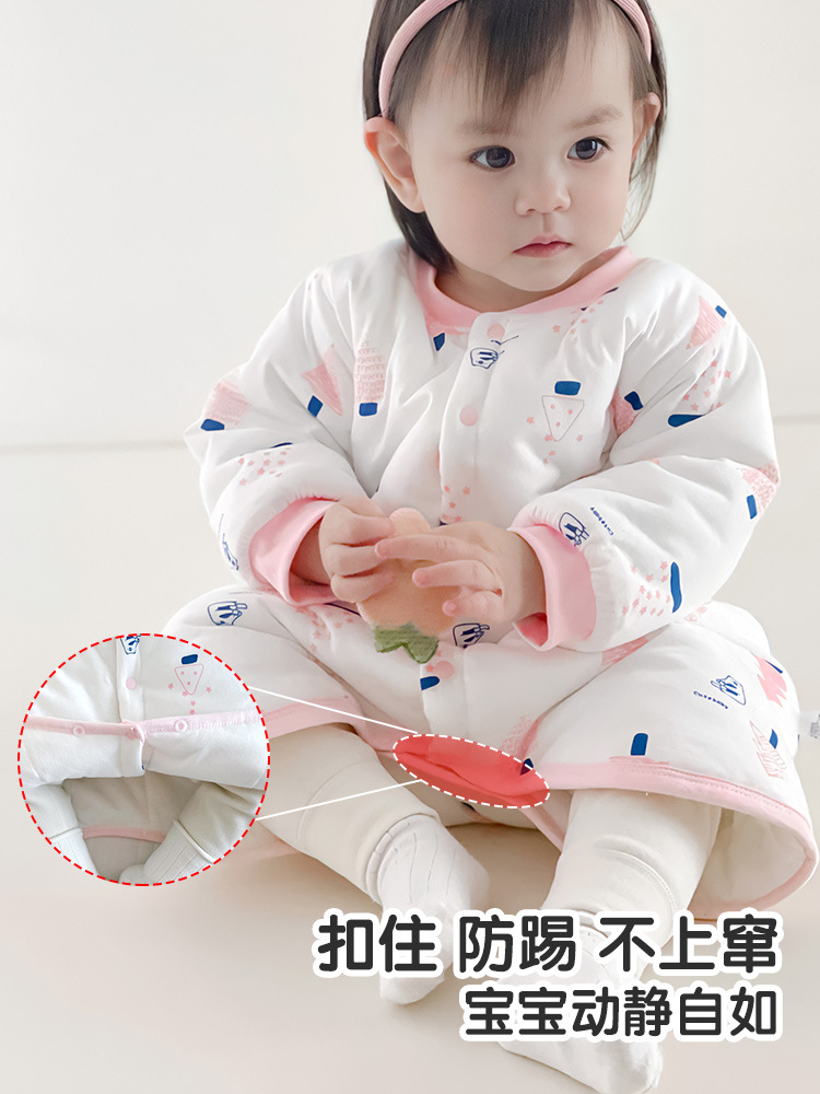 Baby Warm Pajamas Winter Super Thick Cotton Clothes Nightgown Baby Body Clothes Long Sleeve Home Clothes Winter Sleeping Bag Thick