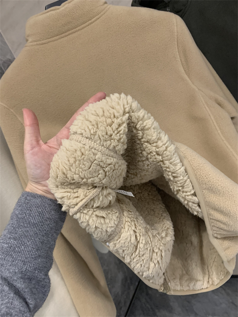 Island Country Single ~ Irresistible Warmth Couple Style Double Layer Retro Polar Fleece Cashmere Stand Collar Jacket