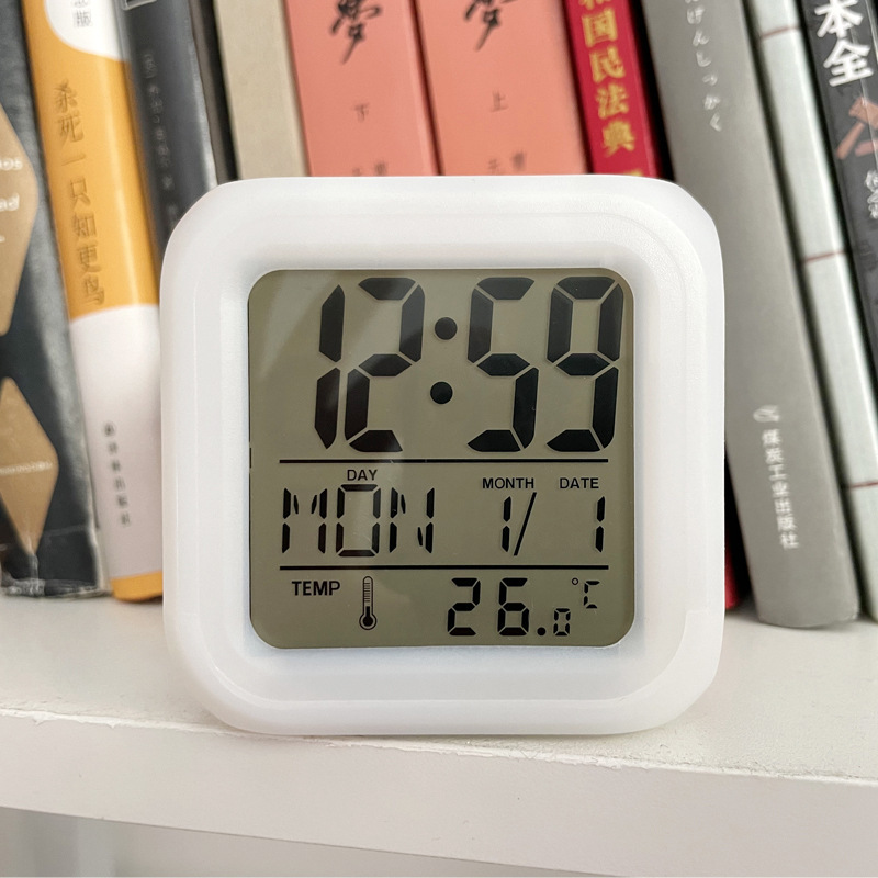 Factory Direct Supply Colorful Square Clock Time Temperature Alarm Clock Led Luminous Color-Changing Digital Alarm Clock Gift Cross-Border