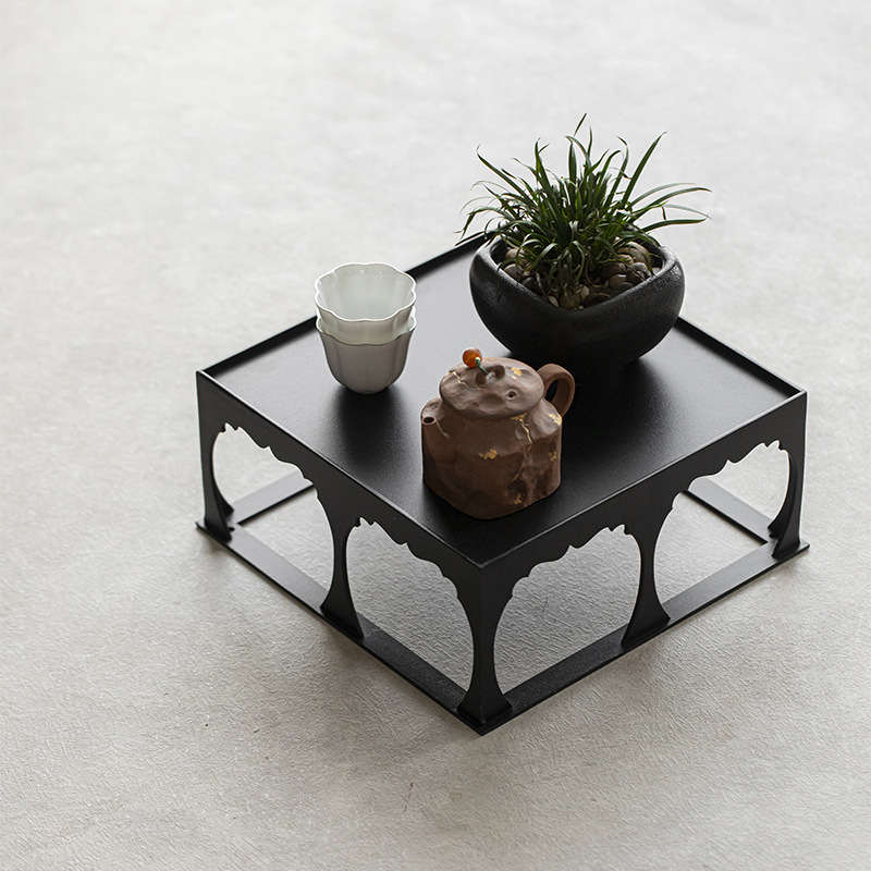 Iron Tea Shed Square New Chinese Tea Set Display Antique Rack Indoor Bonsai Base Display Rack