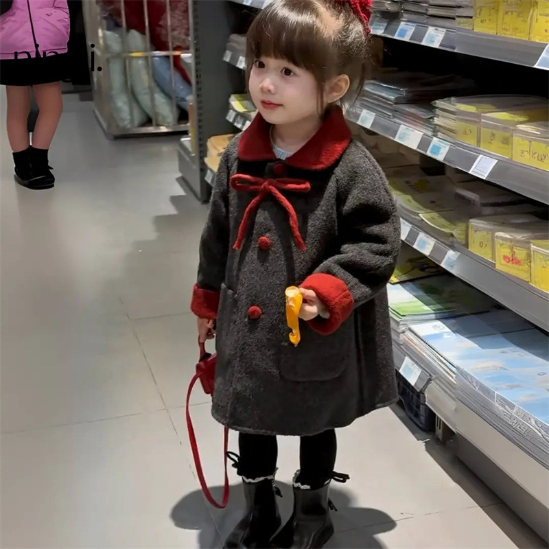 Ningli Baby Girl 2025 Autumn/Winter New Style Elegant Little Chanel Red and Gray Woolen Coat Korean Version Versatile Outerwear