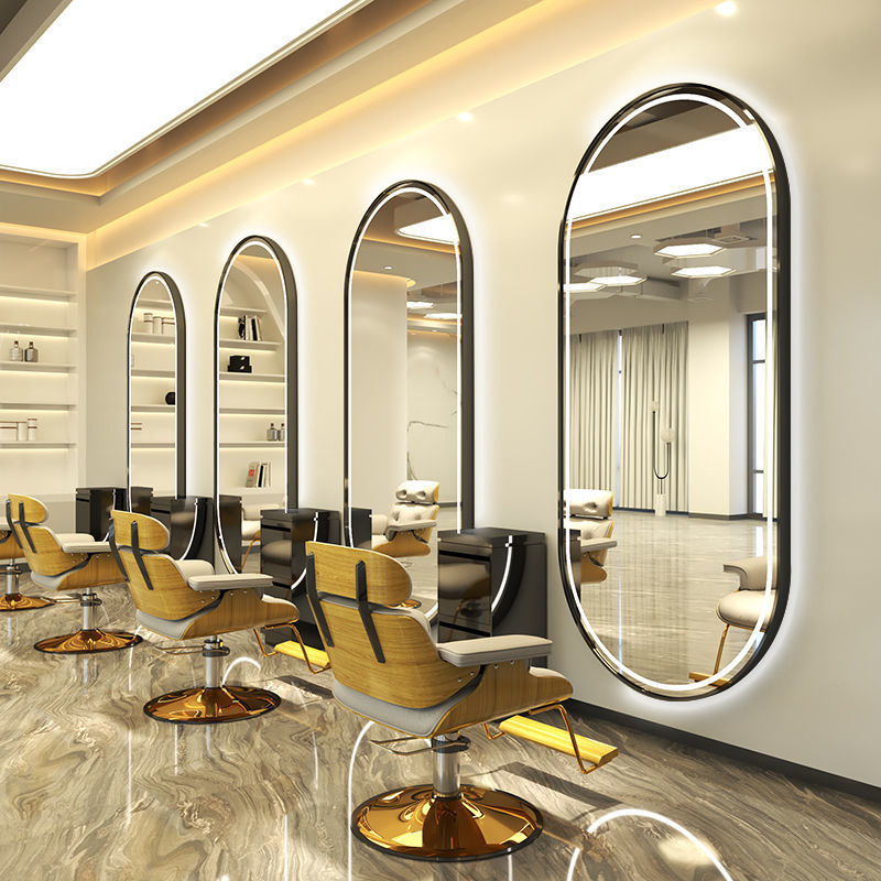 Internet celebrity fashion shop hairdresser mirror table hair salon dedicated hairdresser led wall-mounted floor mirror simple perm mirror