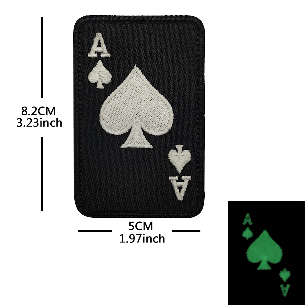 Cross-Border Death Card Poker Armband Ace of Spades Joker J Luminous Embroider Velcro Stamp Outdoor Bag Stamp