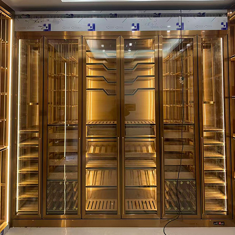 Stainless Steel Constant Temperature Wine Cabinet Manufacturer Customizes Commercial Bar Club Wine Cabinet Basement Wine Display Cabinet