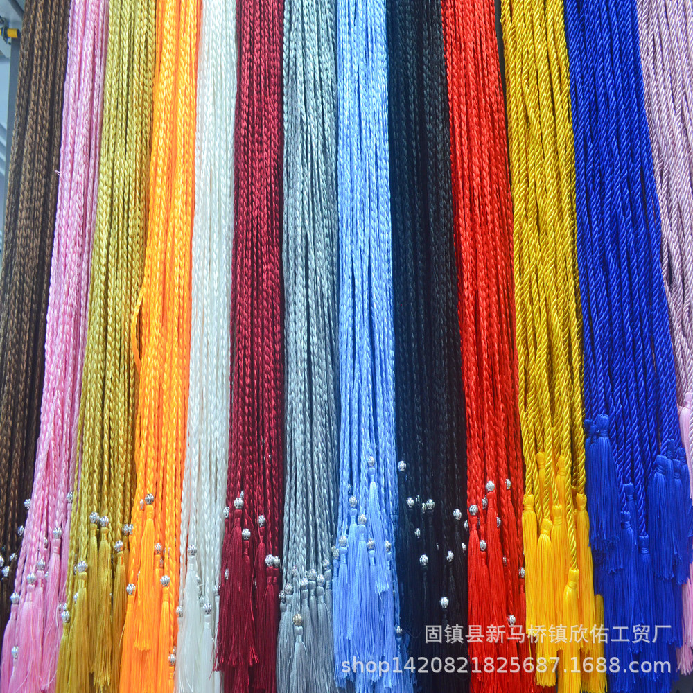 Polyester Hand-woven Belt Three-strand Braid Pumpkin Beads Tassel Hanging Spike Belt Decoration Vintage Hanfu Waist Rope