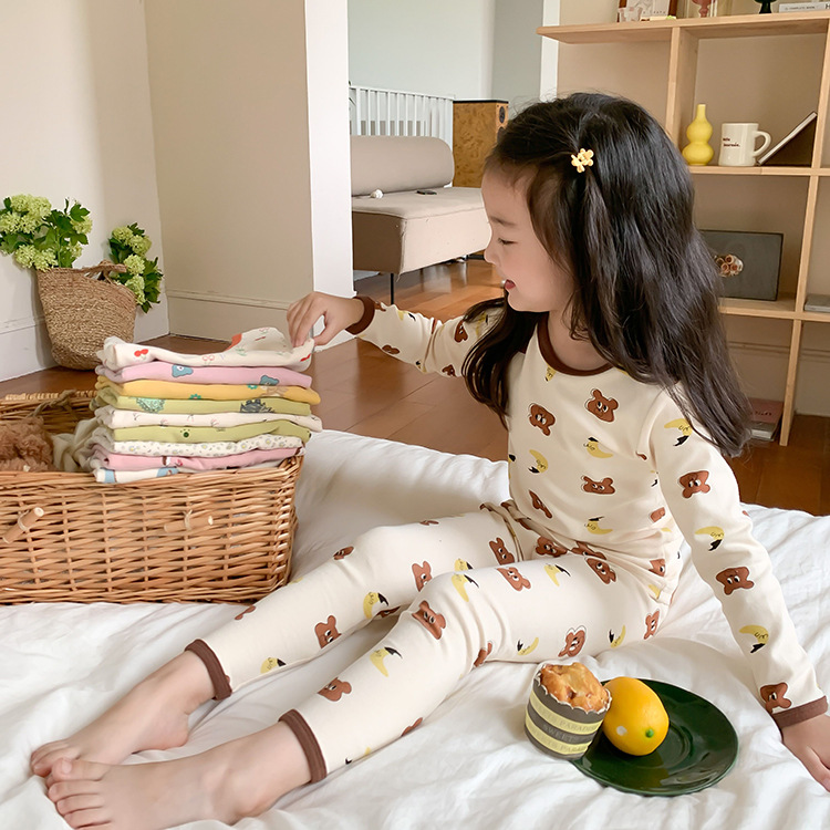 Children's Pajamas for Boys and Girls Category a 280g Wool Pull-Up Home Clothes Intimates Set Baby Pure Cotton Autumn Clothes and Long Trousers