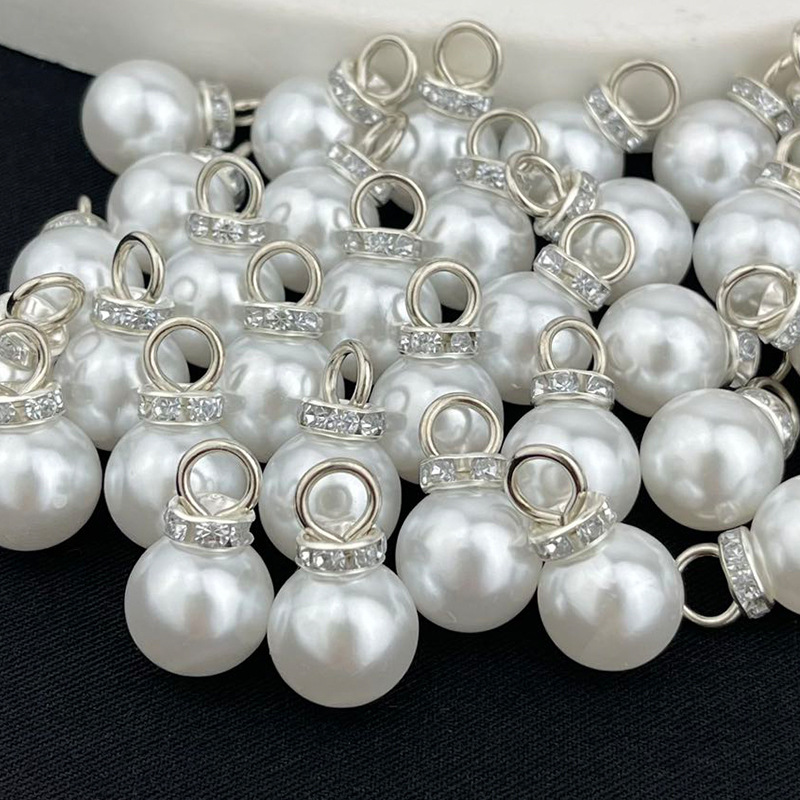 Factory Wholesale Abs High-Gloss Pearl Pendant Gift Bag Half-Hole with Diamond Imitation Pearl Pendant Clothing Accessories DIY Decoration