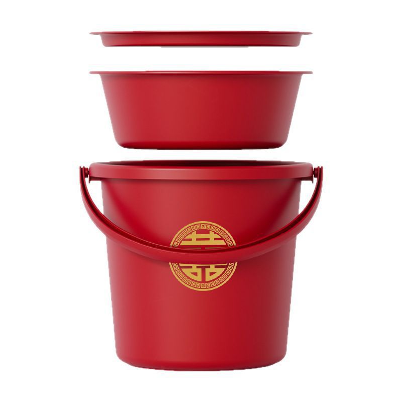 Thickened Wedding Supplies Wedding Bucket Set Plastic Red Basin Red Water Bucket British-Style Wedding Red Bucket Red Basin Wholesale