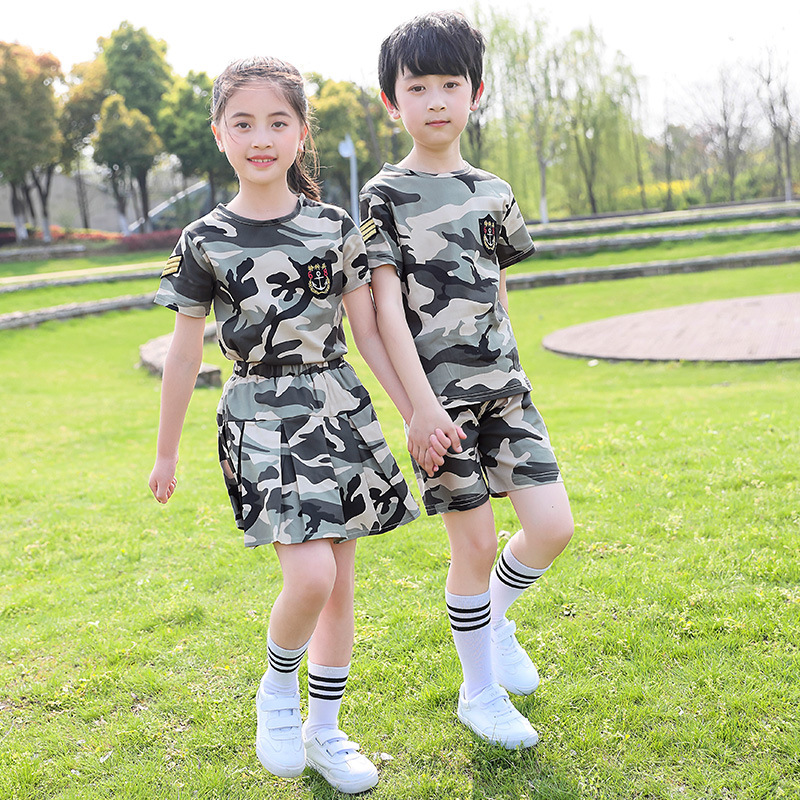 Children's Camouflage Suit Boy Summer Military Uniform Short-Sleeved Primary School Student Performance Uniform Military Training Summer Camp Special Forces Girl