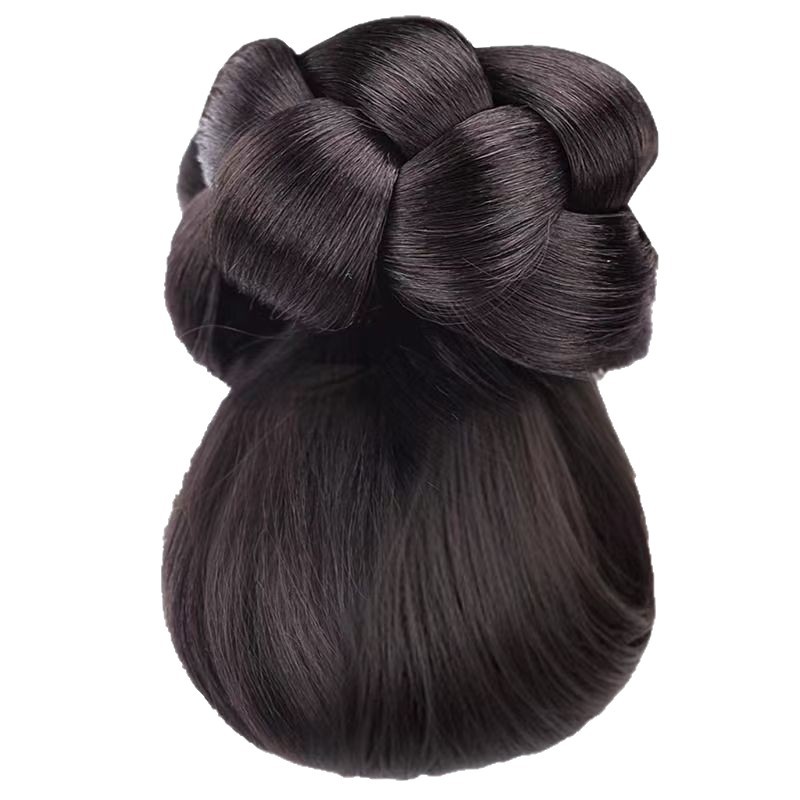 Low Bun Braided Bun Hairpiece with Claw Clip for Styling a Fluffy Bun at the Back of the Head