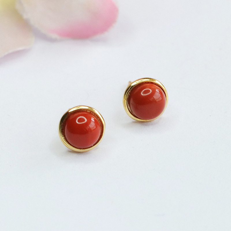 Juwu S925 Silver Inlaid Natural Southern Red Agate Earrings Jewelry for Women Factory Wholesale Dropshipping S4010101A