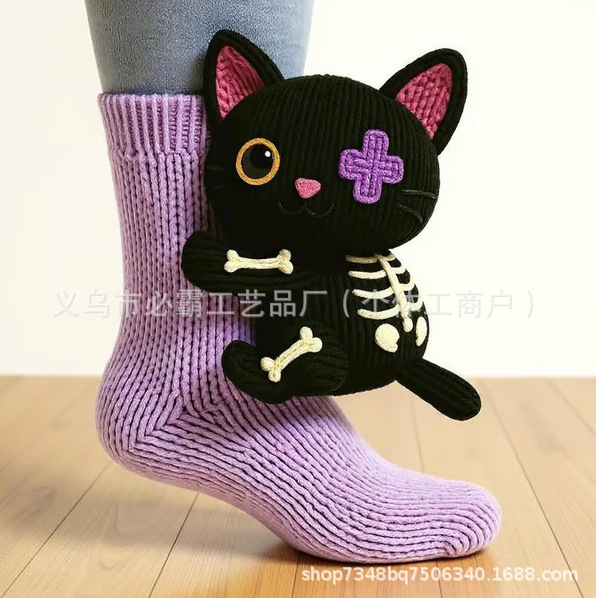 Cross-Border New 3D Knit Animal Socks Plush Crochet Animal Socks Cute Animal Socks