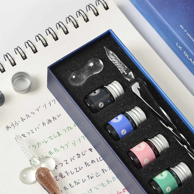 Luminous Crystal Glass Pen Starry Sky Dipped in Water Handmade Dipped Ink Pen Student Calligraphy Birthday Set