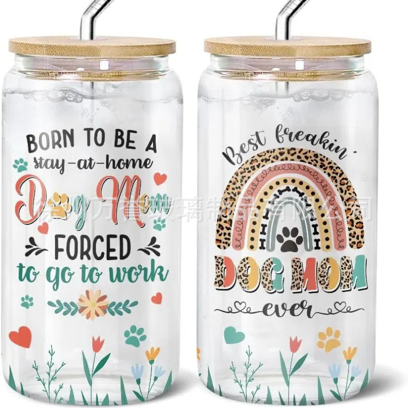 Amazon Coke Cup Bamboo Lid Straw Glass Cyber Red Glass Water Cup temu Cross Border 16oz Beer Coffee Cup