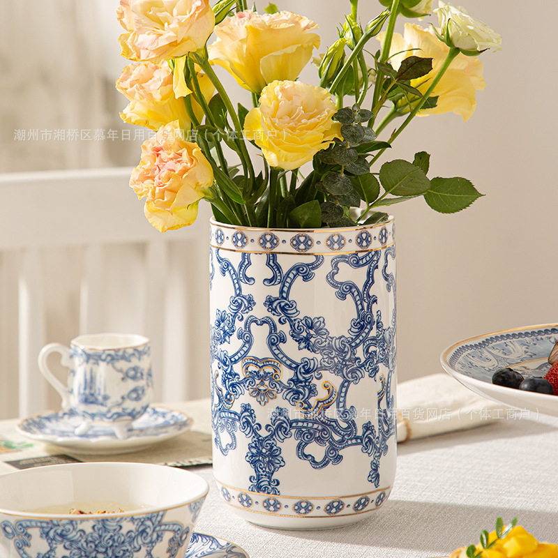 Turkish Style Blue and White Coffee Sugar Jar Small Storage Jar European Style Accessible Luxury Hotel Restaurant Gold Jar Storage with Lid