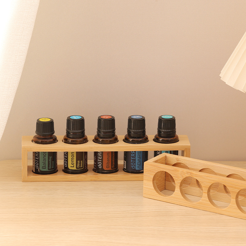 Bamboo and Wood Essential Oil Display Rack 5 Compartments 15ml Doterra Essential Oil Bottle Storage Rack Storage Box Desktop Table Wholesale