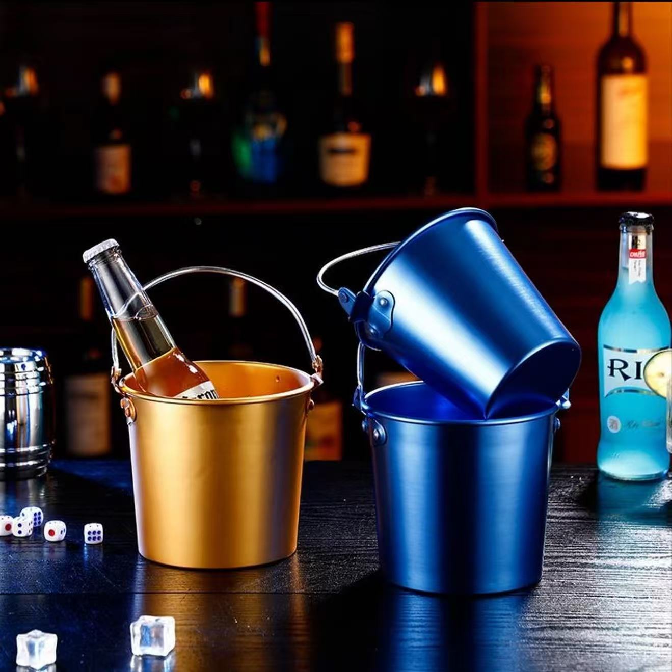Factory Direct Sales Cross-Border Aluminum Electroplated Ice Bucket Temu Xiyin Asian Hot-Selling Food Grade Aluminum Ice Bucket Snack Bucket