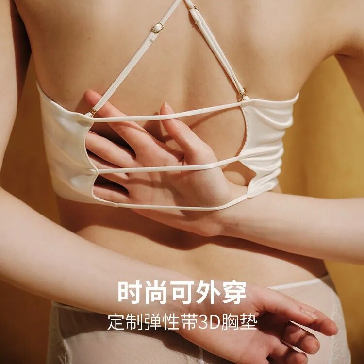 Da Brand Vacation Series Sexy Silk Camisole Beautiful Back Bra Can Be Worn Outside Lingerie Mulberry Silk