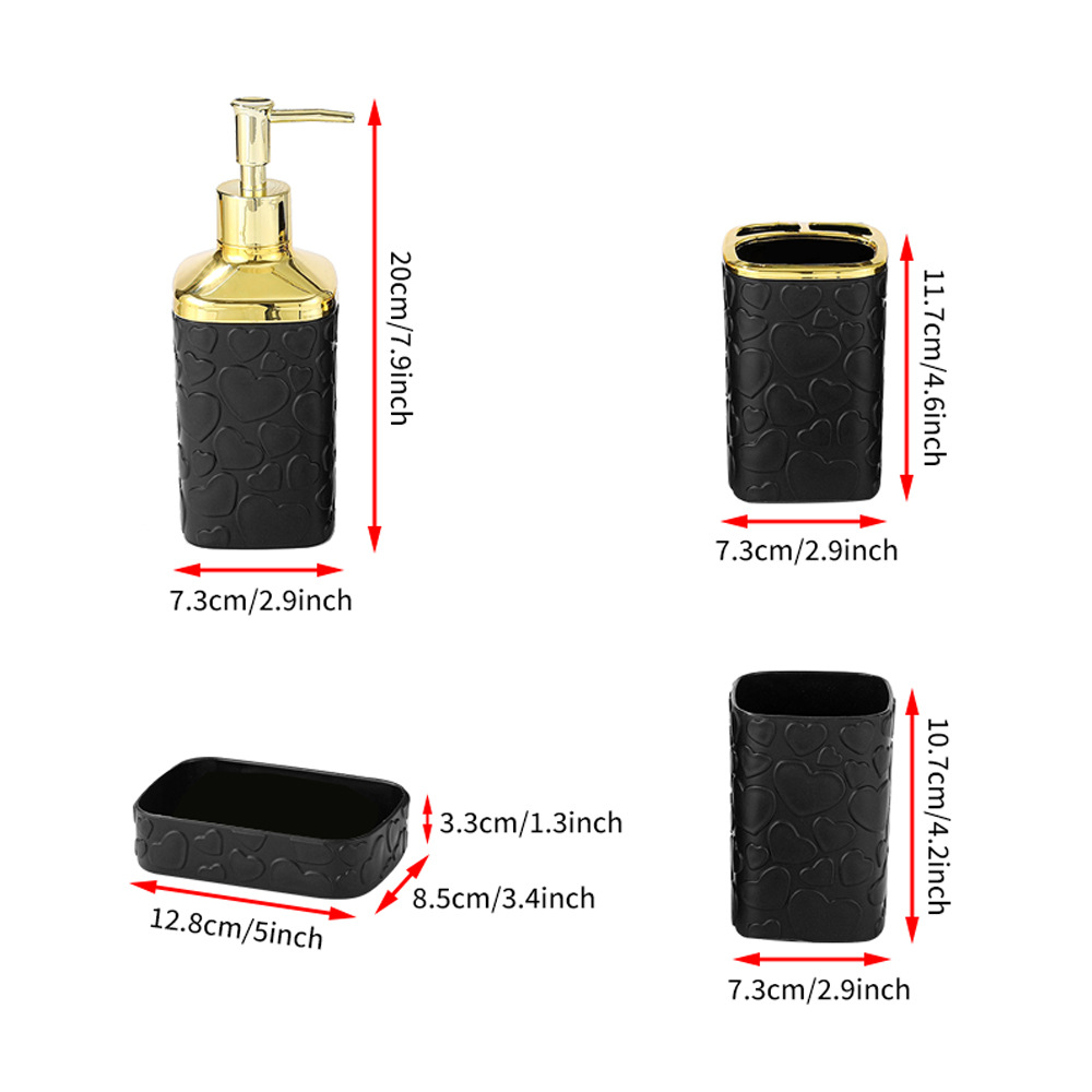 Love Embossed Bathroom 4-Piece Set Hotel B&B Bathroom Toiletry Four-Piece Set Plastic Bathroom Toiletries Set