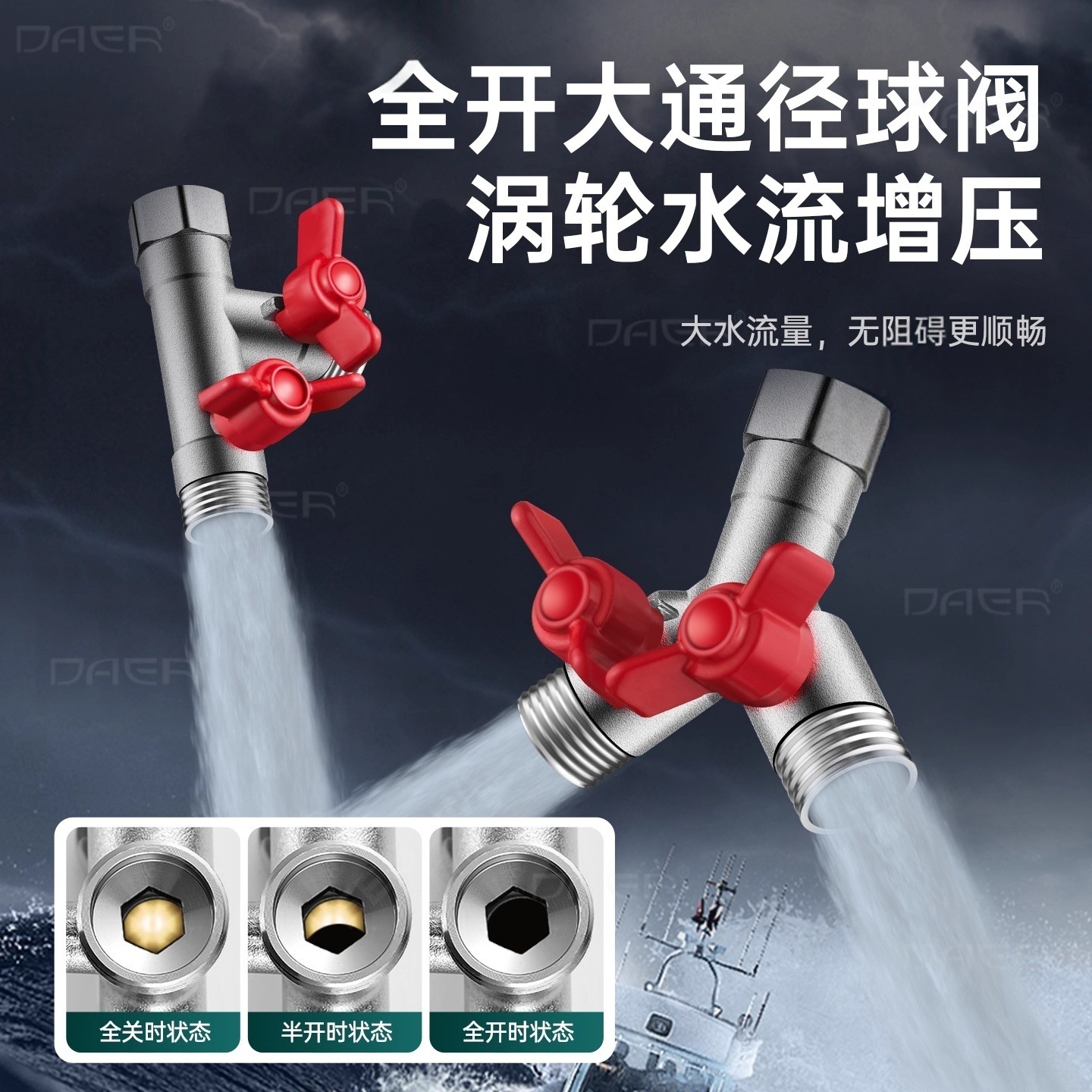 Three-Way Gas Valve with Disc Handle, 1/2 Inch Gas Valve, Y-Type Tower Gas Diverter, Angle Valve with Internal and External Threaded Ball Valve