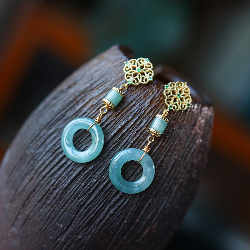 Серьги из натурального нефрита Guatemala Blue Water с безопасной застежкой, простой модный дизайн, серьги с инжекцией золота 14K