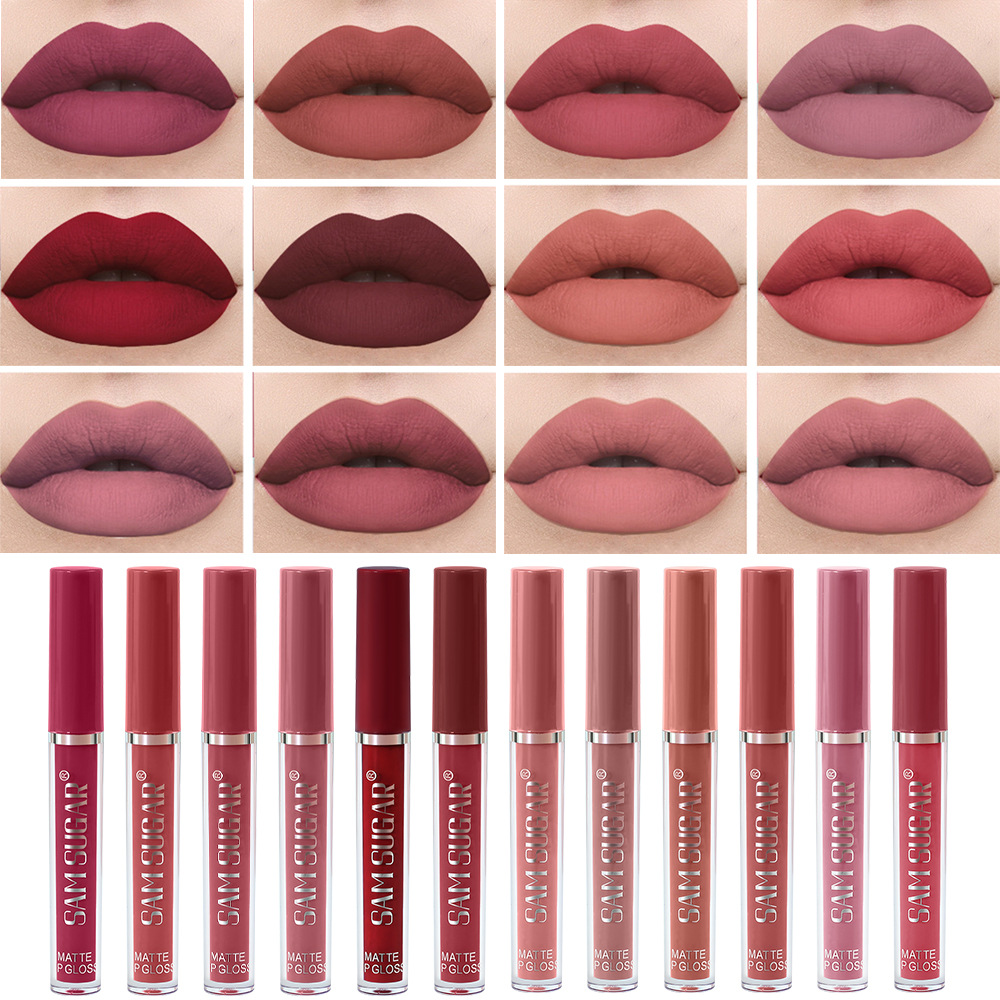 Cross-Border Sam Sugar Lip Gloss Set Matte Matte Non-Stick Cup Waterproof Non-Fading Lip Glaze Lipstick Makeup