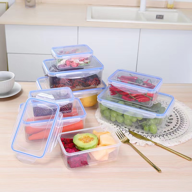 Rectangular Refrigerator Storage Box with Lid Sealed Plastic Fresh-keeping Box Microwave Heating Lunch Box with Lid for Office workers